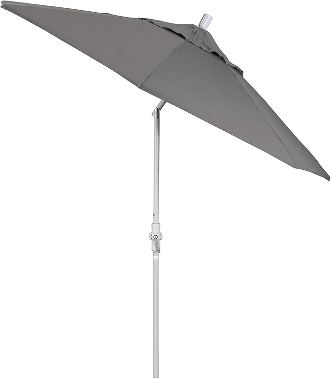 California Umbrella 9' Round Crank Lift, Collar Tilt, Aluminum Pole, Fiberglass Rib Patio Umbrella, White Finish