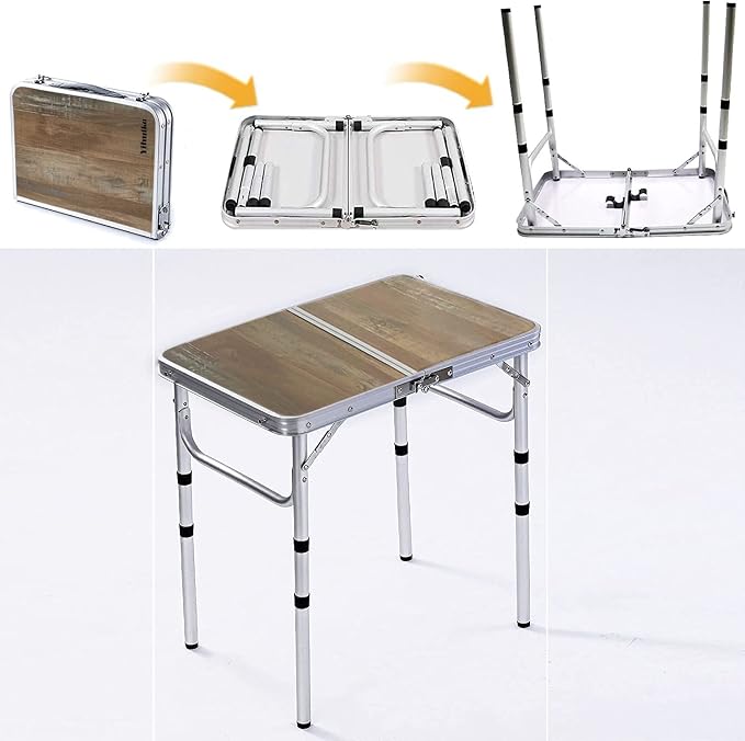 YihuiKo Small Folding Table, 3 Adjustable Heights Picnic Table, Outdoor Folding Table with Storage Mesh Layer, Portable Table for Outdoor & Indoor