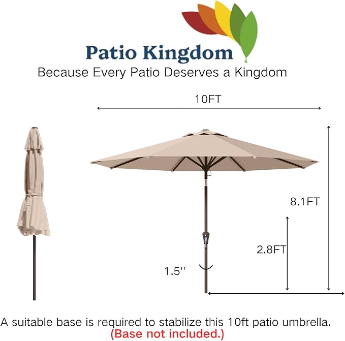 10FT Patio Umbrella Outdoor Market Umbrella with Crank and Tilt, 8 Flexible Fiberglass Ribs, UV-Resistant Waterproof Canopy for Patio, Deck, Garden, Backyard, Beige