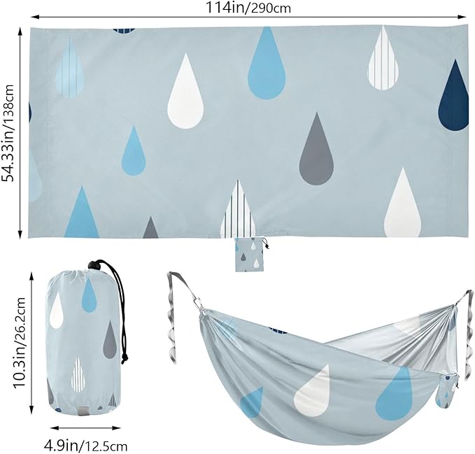 Raindrops Outdoor Hammock with Tree Straps for Outside Beach Patio Garden