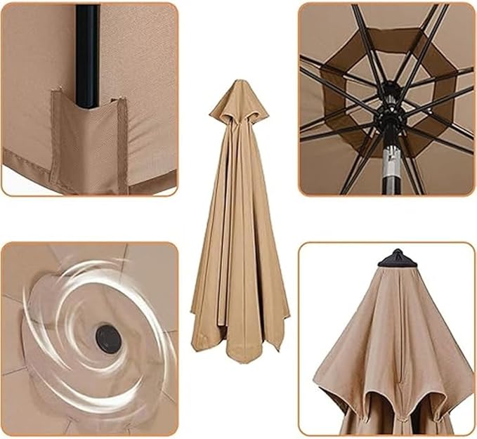 7ft/9ft/10ft Parasol Umbrella Canopy Replacement, Patio Umbrella Replacement Cover, 8 Ribs/6 Ribs Parasol Top Replacement Cloth(Champagne,300cm/10ft-8ribs)
