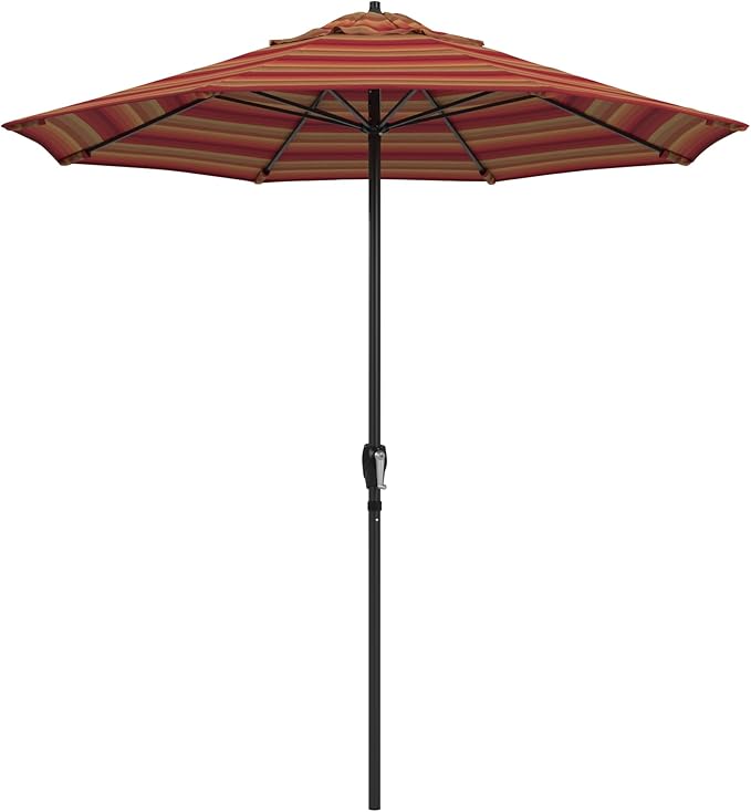 California Umbrella 12-Year Protection 7.5-Ft Outdoor Patio Umbrella, Sunbrella Fade-Resistant Fabric, Auto-Tilt, Heavy Duty Aluminum Frame, 8 Reinforced Ribs for Pool or Deck, Black Pole, Astoria Sunset