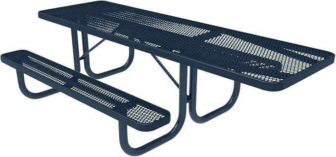 COATEDOUTDOORFURNITURE Heavy-Duty Portable ADA-Compliant Outdoor Picnic Table, Expanded Metal Patio Furniture Made in America (8ft Rectangular, One-Side Handicap, Dark Blue with Dark Blue Frames)