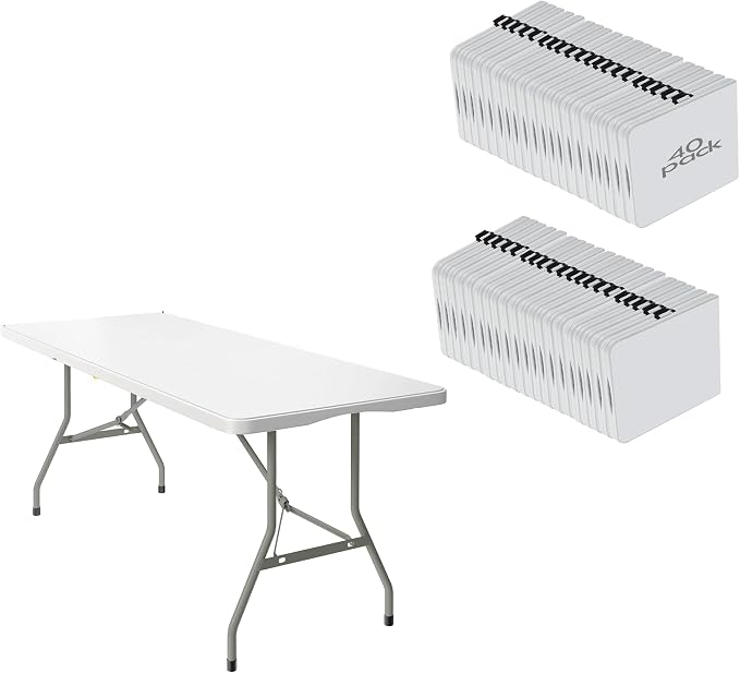 40 Pack of 6 Foot Foldable Table with Built in Handle & Steel Legs ,Heavy Duty Portable ,Perfect for Party, Dining, Wedding, Events, Picnic Indoor, Outdoor, Camping, Utility, Folding(white-40pac)