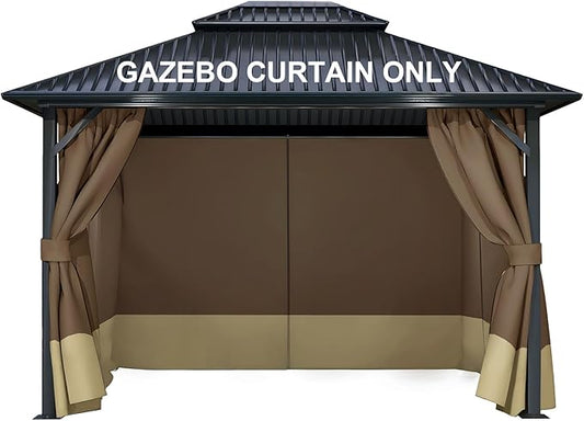 COWVIE 4-Panel 12' x 12' Gazebo Replacement Curtains, Patio Privacy Sidewalls with Double Zipper, Replacement for Outdoor Gazebo Canopy (Curtain Only)
