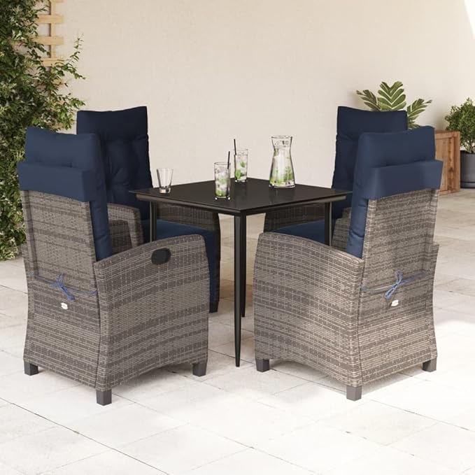 Backyard Furniture Patio Conversation Sets Outdoor Seating 5 Piece Patio Dining Set with Cushions Gray Poly Rattan Suitable for Gardens, Balconies, Decks