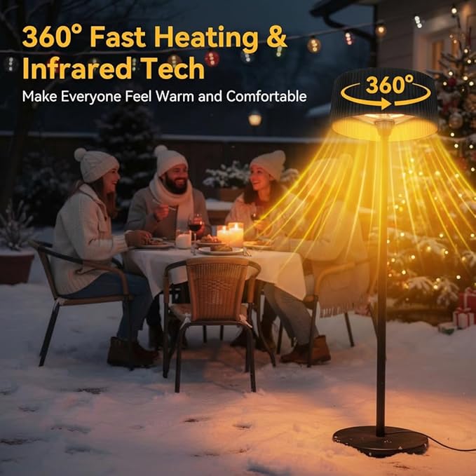 Electric Outdoor Patio Heater, 1500W Tabletop Infrared Heater for Indoor & Outdoor, IP55 Waterproof, Fast Heating, Tip-Over Protection, Perfect for Garden, Balcony, Garage, Porch (black, freestanding)
