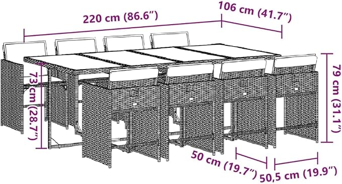 9-Piece Patio Dining Set with Cushions Black PE Rattan Outdoor Furniture Set for Backyard Balcony Porch