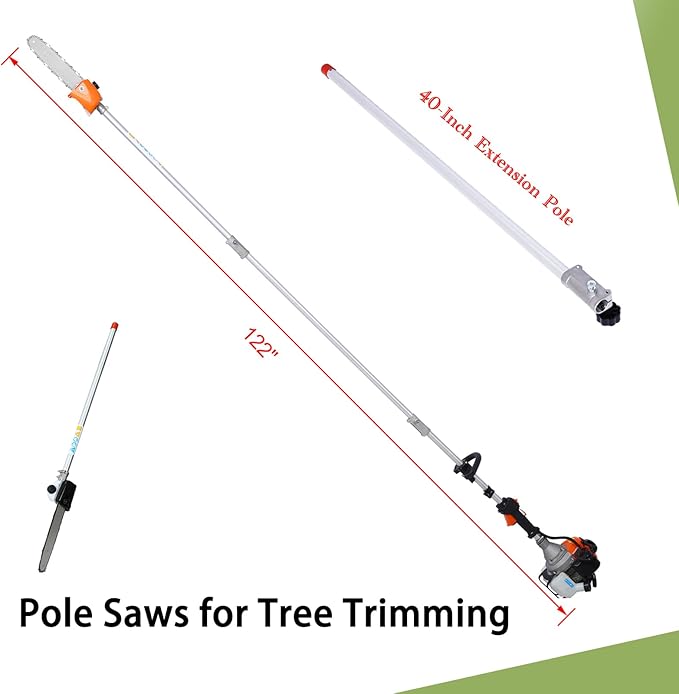 33cc 2-Cycle Gas Multi-Trimmer | 10-in-1 String Trimmer w/Rotatable 40” Pole Saw, Weed Eater Weed Wacker, Brush Cutter & Hedge Trimmer Gas for Lawn, Yard, Garden Care, All-in-one Garden Tool