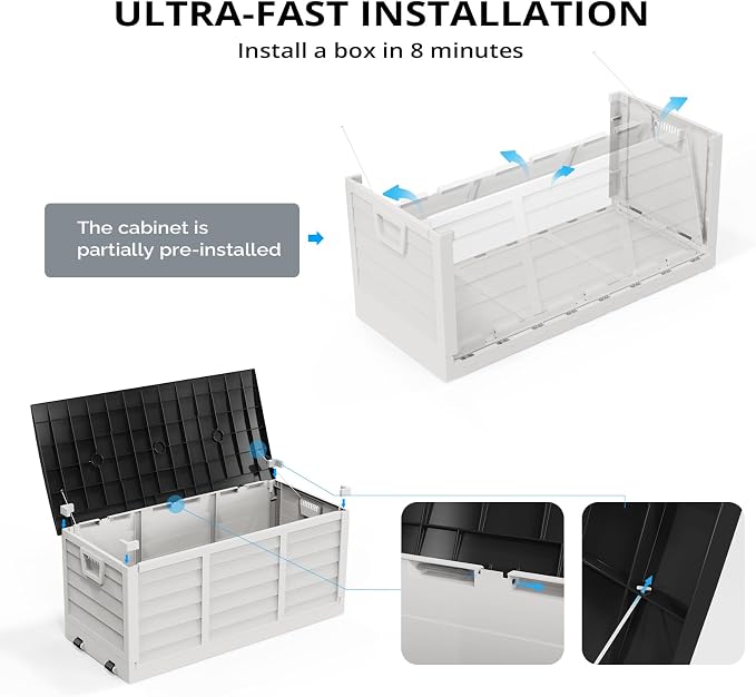 Outvita Foldable 75 Gallon Outdoor Storage Box, Plastic Storage Containers with Lid, Patio Deck Box Furniture for Garden, Pool, Balcony, Yard (White)