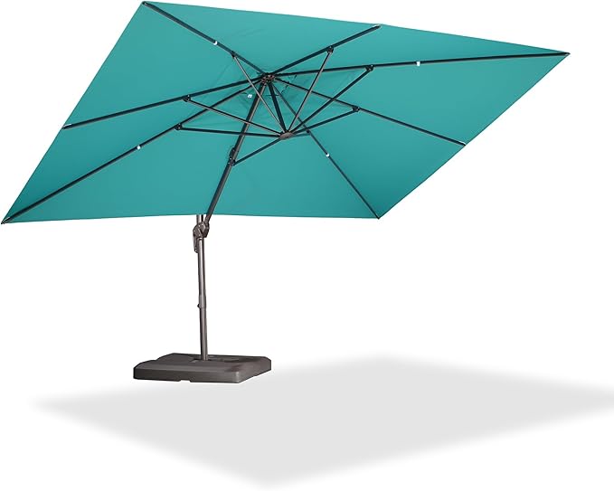 PURPLE LEAF 10' X 13' Patio Cantilever Umbrella Rectangle Umbrella Outdoor with Aluminum Offset Antique Bronze Hanging and 360° Rotation for Pool Garden Deck Patio, Turquoise