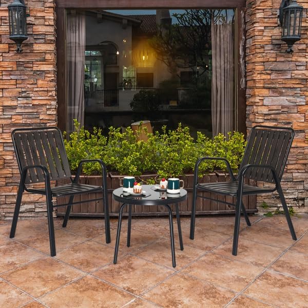 3-Piece Outdoor Patio Furniture Sets, Patio Conversation Set, Courtyard Patio Set for Home, Yard,Outdoor Patio Chairs Conversation Sets with Coffee Table, Outdoor Table & Chairs Set for Patio - Black