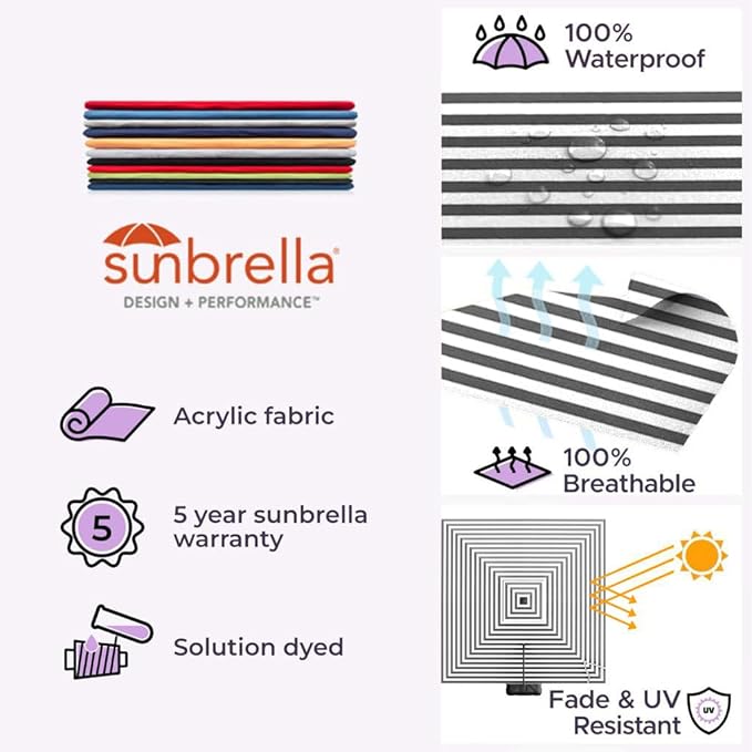 Midtown Umbrellas 9 x 9 Ft Outdoor Cantilever Patio Umbrella w/Sunbrella Black & White - Tilt 360° Rotate Offset Patio Umbrella, Deck Patio Umbrella, Backyard Umbrella & Garden Umbrella - Black Frame