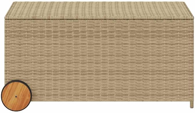 Poly Rattan Garden Storage Box with Wheels, 50.2 Gal Patio Storage Box with Lid, Waterproof Bag and Gas Spring for Cushions and Blankets