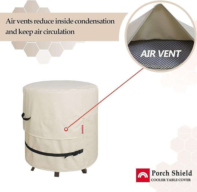 Porch Shield Patio Round Cooler Bar Table Cover - Waterproof Outdoor Ottoman Coffee Side Table Cover - 19.5D x 21H inch