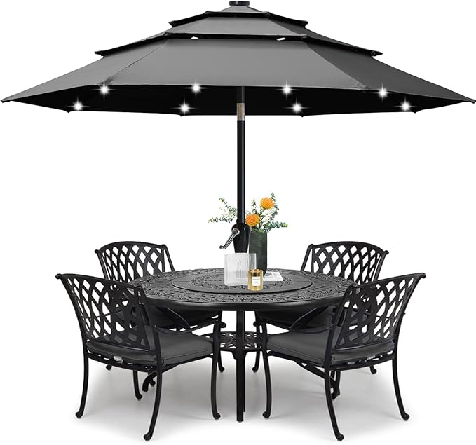 ABCCANOPY Solar Led Patio Umbrellas 3-Tiers 11FT (Dark Gray)