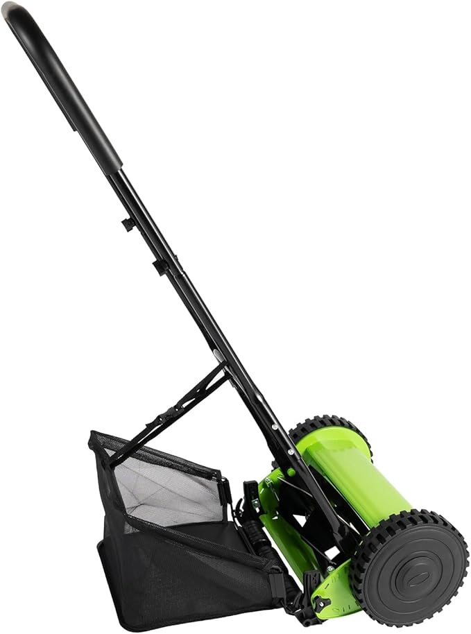 Manual Reel Lawn Mower,Grass Cutter,12 Inch Cutting Width - 5 Blades Rust-Proof Steel, Adjustable Height & 6 Gallon Bag, Lightweight Push Mower for Smooth Lawn Care