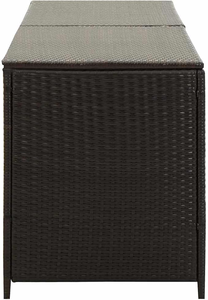 Brown Poly Rattan Storage Chest with Powder-Coated Steel Frame, Modern Outdoor Indoor Storage Box for Cushions Pillows Tools, Durable Weather-Resistant Organizer