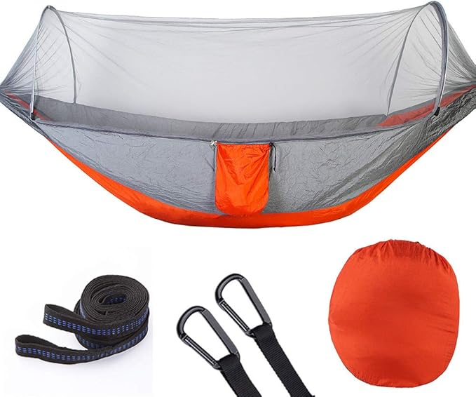 Camping Hammock, Lightweight Nylon Parachute, Portable Indoor & Outdoor Tree Hammock with 2 Hanging Straps & Tent Net, Travel Hammocks, Backyard, Camping-A||290140CM