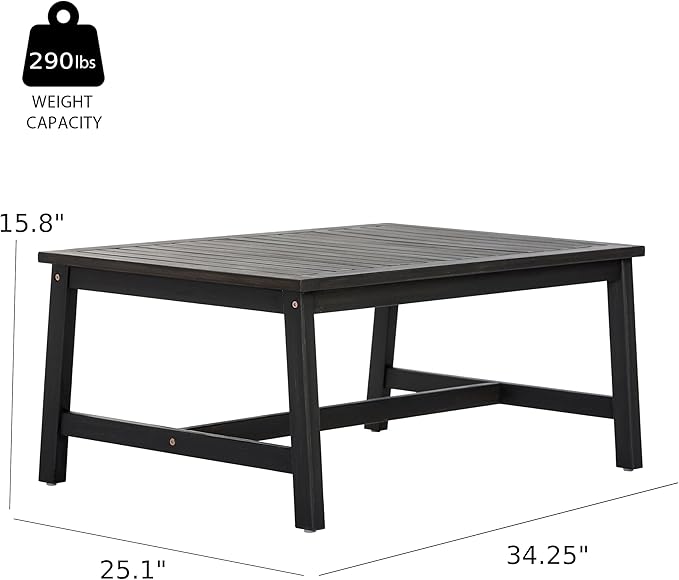 Christopher Knight Home Crew Acacia Wood Outdoor Loveseat and Coffee Table Set, 2 Piece Patio Furniture Set with Removable Cushion, Solid Wood Outdoor Conversation Set, Black+White