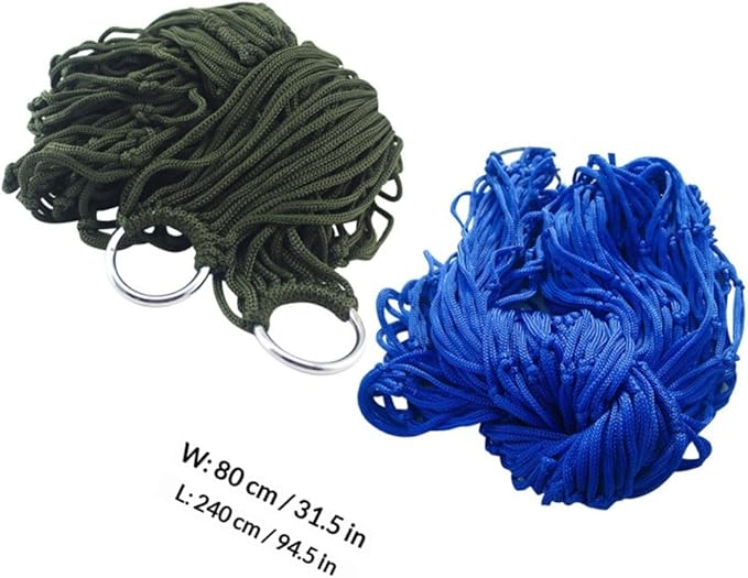 DOITOOL 2pcs Outdoor Nylon Rope Hammocks Hanging Bed Set Blue and Army Green for Camping Travel and Patio Use Mesh Sleeping Swing Hammock Sturdy Breathable Random Color