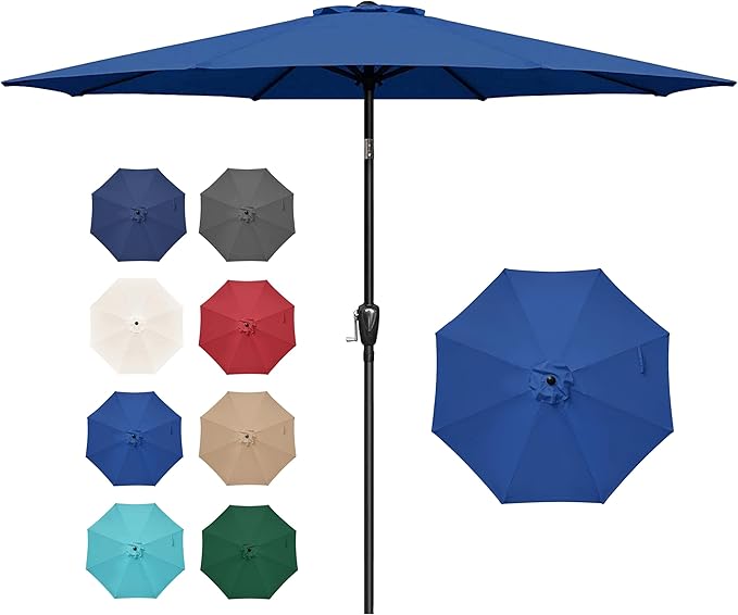 Simple Deluxe 9FT Outdoor Patio Umbrella Table Market Umbrella with Push Button Tilt and Crank, 8 Sturdy Ribs, UV Protection Waterproof for Garden, Lawn, Deck, Backyard, Pool, Blue