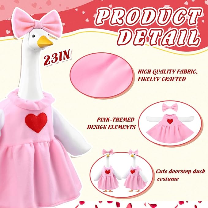 Valentine's Day Goose Outfit with Balloon for 23" Porch Goose Holiday Pink Red Heart Cloths Costume Valentines Party Outdoor Garden Patio Yard Lawn Art Decoration