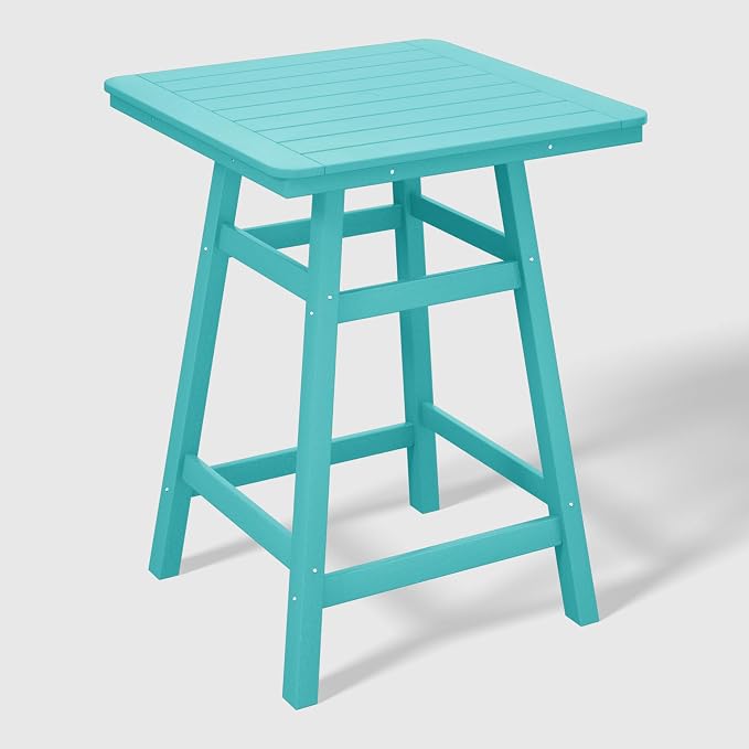 WestinTrends Malibu Square Outdoor Patio Counter High Bistro Bar Table with Umbrella Hole 37" Tall, Turquoise