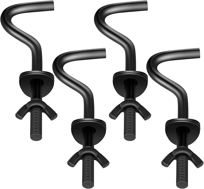 Gisafai 4 Packs Hammock Hooks Zinc Heavy Duty Replacement Hooks 3/8 Inch Portable Hammock Fit Column Diameters of 1-1/4 to 2 Inches Stand Accessories(Black)
