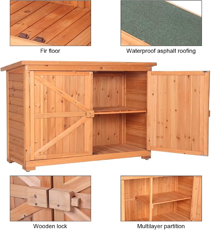 Outdoor Storage Box, Large Wood Deck Storage Box Bench Indoor/Outdoor Storage Bin Container for Patio Cushions, Outdoor Furniture, Garden Tools (Brown27)