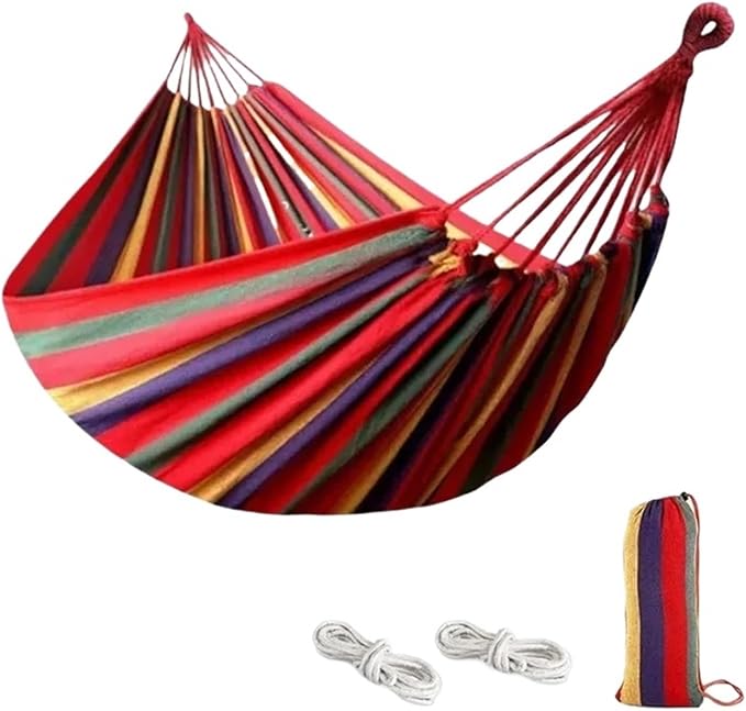 Hammock Portable Travel Thickened Hanging Hammocks Outdoor Indoor Single Double Canvas Hammocks Courtyard Children's Swing Quick-Opening(Red-260X150CM)