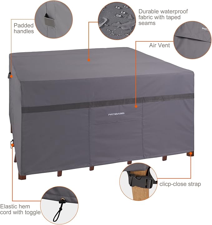 Waterproof Square Patio Table and Chair Covers 48''L x 48''W x 29''H 600D Heavy Duty Outdoor Furniture Cover for Square Firepit Table Set Windproof UV-Resistant Small Patio Cover
