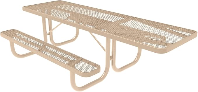 COATEDOUTDOORFURNITURE Heavy-Duty Portable ADA-Compliant Outdoor Picnic Table, Expanded Metal Patio Furniture Made in America (8ft Rectangular, One-Side Handicap, Tan with Tan Frames)