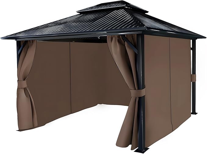 COWVIE 4-Panel 10' x 13' Gazebo Replacement Curtains, Patio Privacy Sidewalls with Double Zipper, Replacement for Outdoor Gazebo Canopy (Curtain Only)