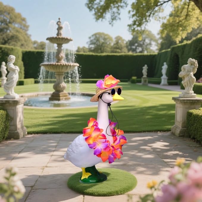 Porch Goose Outfits for 17-23" Lawn Decor - Hawaiian Summer Outfit Set with Straw Hat, Lei & Sunglasse