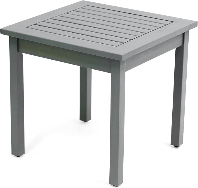 JONATHAN Y Archer 18" Square Acacia Wood Outdoor Side Table, Modern Glossy Gray Slatted Patio End Table for Porch, Poolside and Garden, Weather Resistant Accent Table END6000G