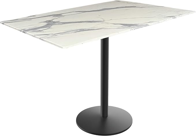 Holland Bar Stool Co. 42" Tall OD214 Indoor/Outdoor All-Season Black Wrinkle Table with 32" x 48" White Marble EuroSlim Top
