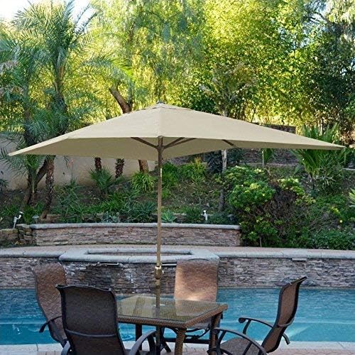 Jeco Aluminum Patio Market Umbrella Tilt with Crank, Fabric & Bronze Pole, Tan, 6.5' x 10'