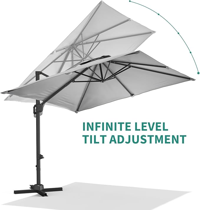 GarveeHome Cantilever Patio Umbrella 10x10ft Large Rectangle Umbrella Outdoor Market Umbrellas 360 Rotation Offset Hanging Outdoor Shade for Patio Deck Pool Backyard