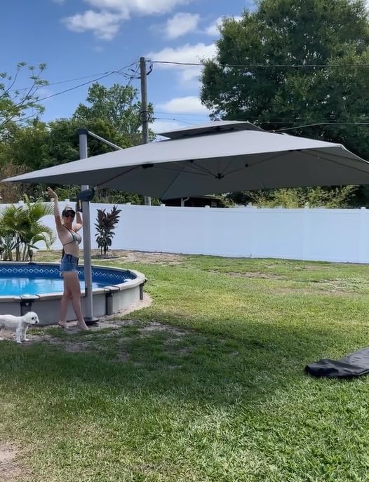 PURPLE LEAF 12' X 12' Cantilever Outdoor Patio Umbrella Large Heavy Duty 360° Rotation Double Top Offset Rectangular Umbrellas for Backyard Deck Pool, Cast Slate