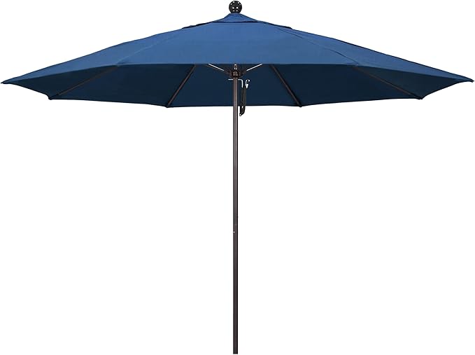 California Umbrella 11Ft Commercial Grade Sunbrella Fabric Market Umbrella, Pulley Lift, Aluminum/Fiberglass, 2mm pole wall, Bronze Frame, Regatta Fabric
