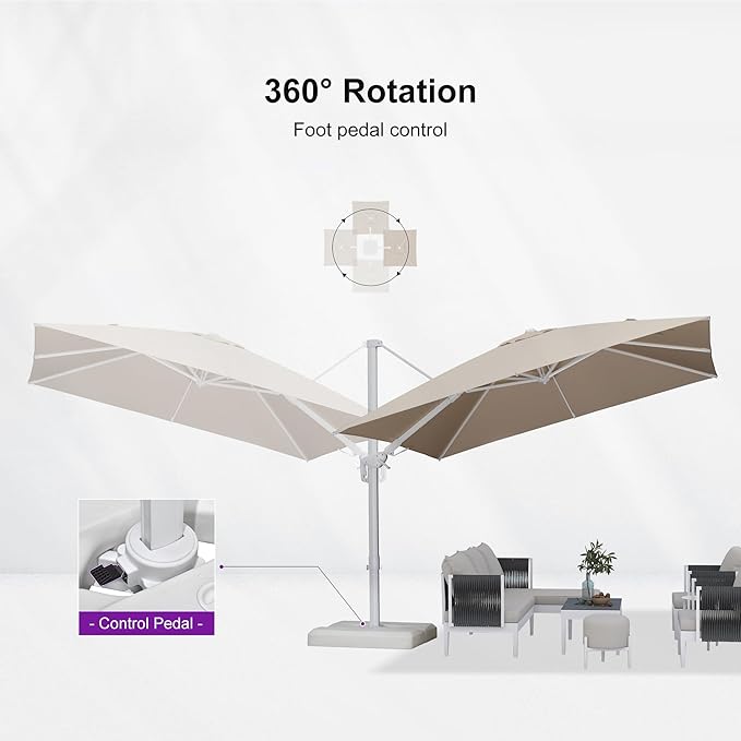 PURPLE LEAF 10 FT Right-left Tilt White Cantilever Umbrella with Base Patio Outdoor Swivel Umbrellas with Aluminum Tilt Offset Umbrella with 360° Rotation for Deck Pool, Beige