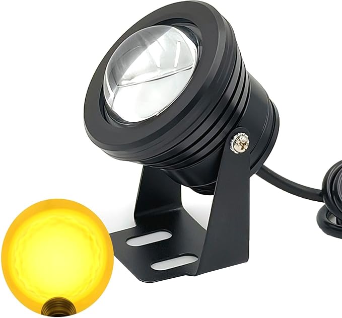 Warm White Pond Lights, Outdoor 10 Ft Cord Underwater Light 12W IP68 Waterproof Garden Lights Spotlight for Lawn Decorative Lamp 3000K Warm White Spotlights with US Plug 2 Lights