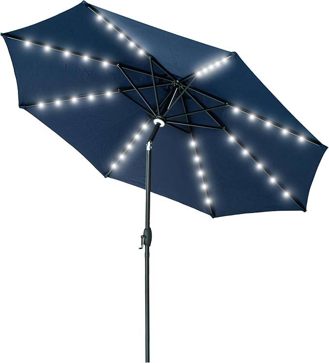 GDY 10Ft Patio Umbrella, Table Umbrella with 40 LED Lights, Outdoor Umbrellas for Patio, with Tilt and Crank, Center Light, for Garden, Deck, Backyard, Pool, and Beach.