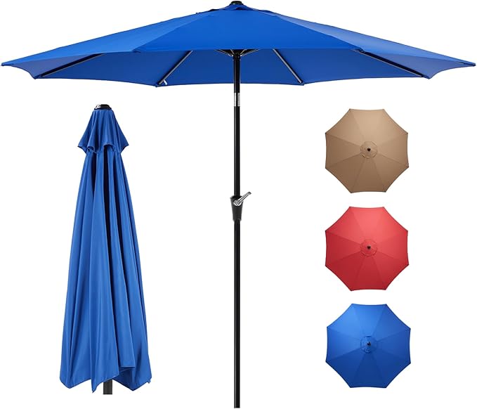 OLIXIS 9FT Patio Table Umbrella with Tilt and Crank Button & 8 Sturdy Ribs Waterproof, 9 Feet Outdoor Patio Umbrella Sun Shade for Pool, Terrace, Beach and Restaurant