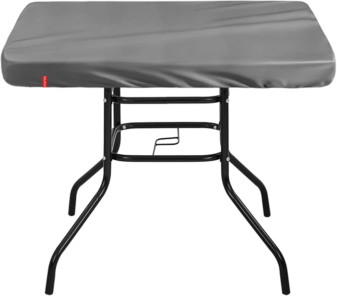 Outdoor Square Table Cover Waterproof UV-Resistant for 24 x 24 Inch Patio Tables - Heavy Duty Weatherproof Table Top Protector with Elastic Hem (Grey)