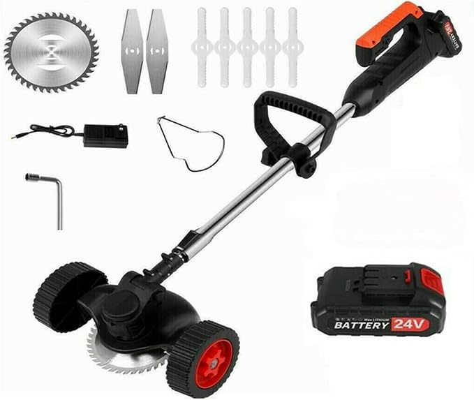Electric Lawn Mower, 24V Lithium Mower with Wheels Lawn Mower Household Weeding Machine (Two Charge Rosso) (Two Charge Nero)