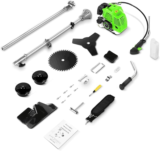 COOCHEER Brush Cutter Gas Powered 58cc, 4 in 1 Weed Wacker Gas Powered, 2 Cycle Straight Shaft String Trimmer Grass Cutter Machine for Lawn and Garden Care Trimming, Green