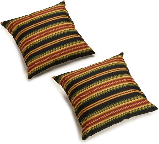 Indoor Outdoor Cabin & Lodge Black Red Strips Accent Throw Pillows Patio Furniture Cushions Set of 2 | All-Weather Water Resistant Protective Fabric Reversible Chair Couch 17" W X 17" D X 8" H