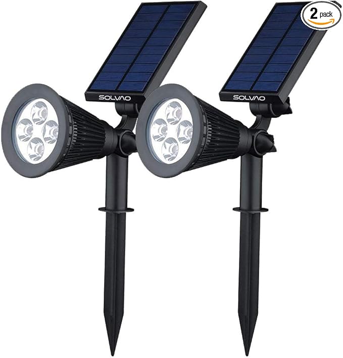 SOLVAO Solar Spot Light | Ultra Bright, All-Weather-Resistant, Waterproof | Auto On/Off Sensor, Adjustable 270° | Rechargeable LED for Outdoor, Driveway, Garden, Landscape, Wall, Fence, Yard | 2 Pck